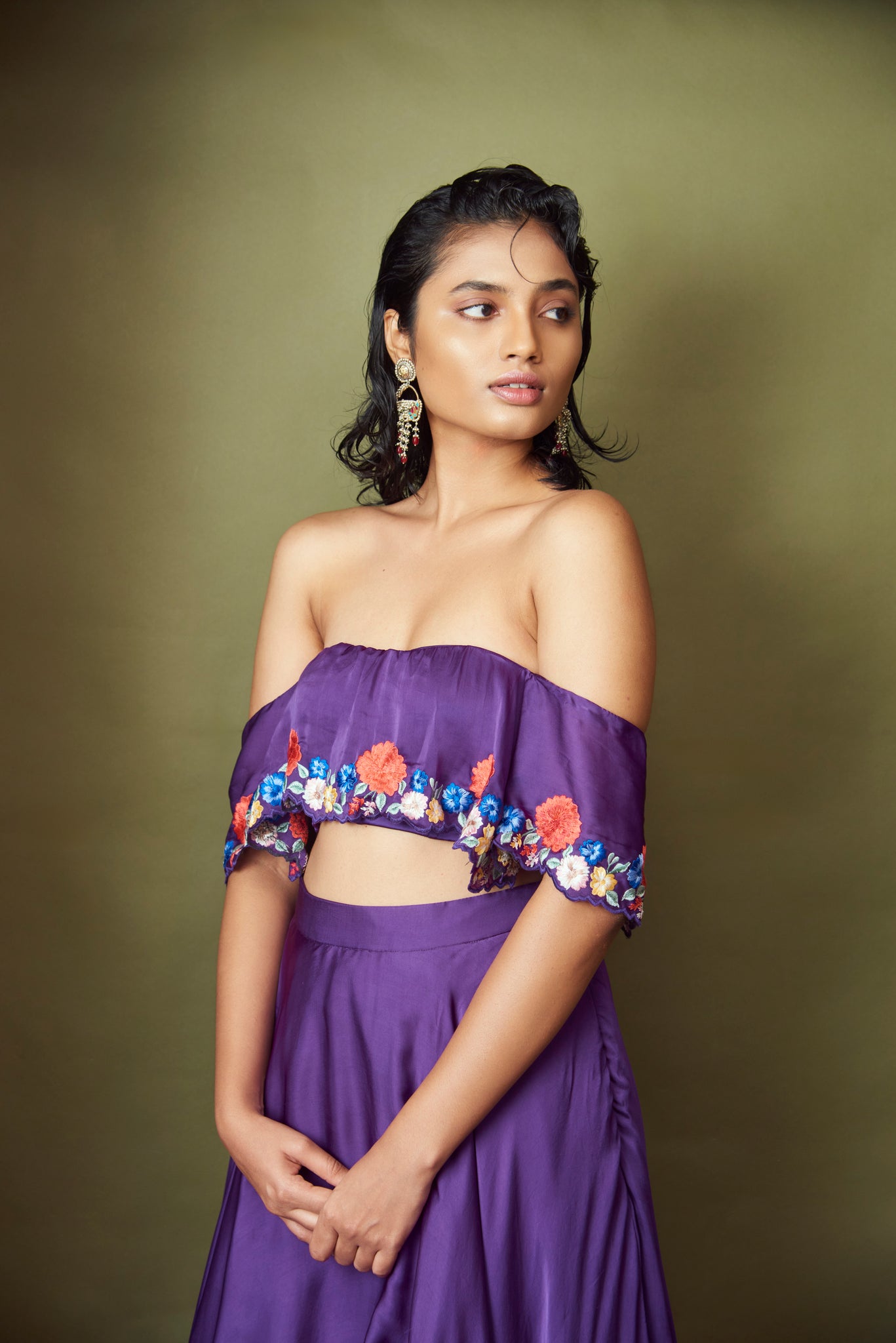 Violet Embroidered Skirt Set