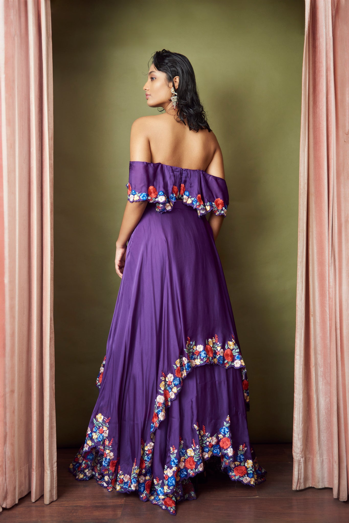 Violet Embroidered Skirt Set