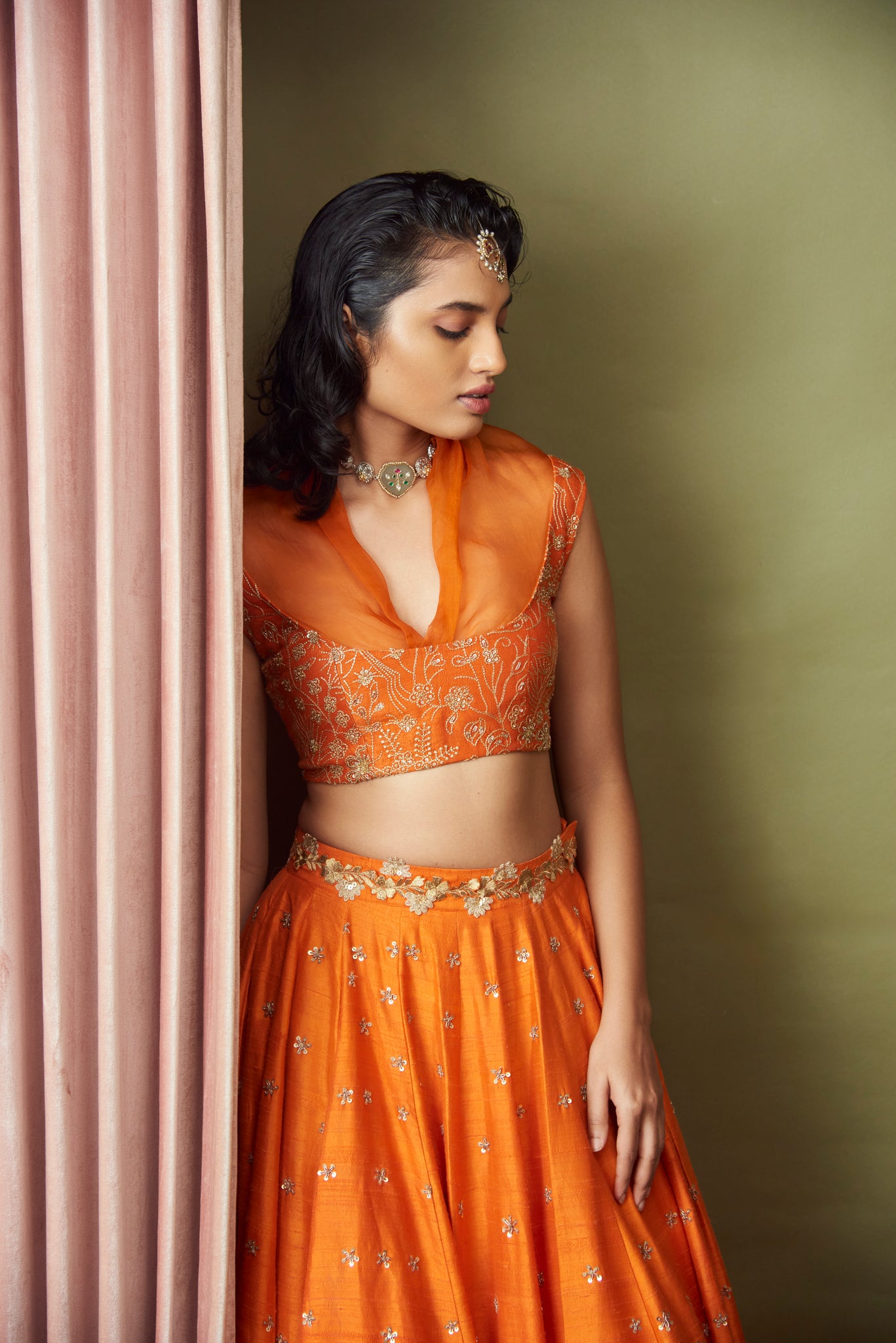 Tangerine Lehenga Set