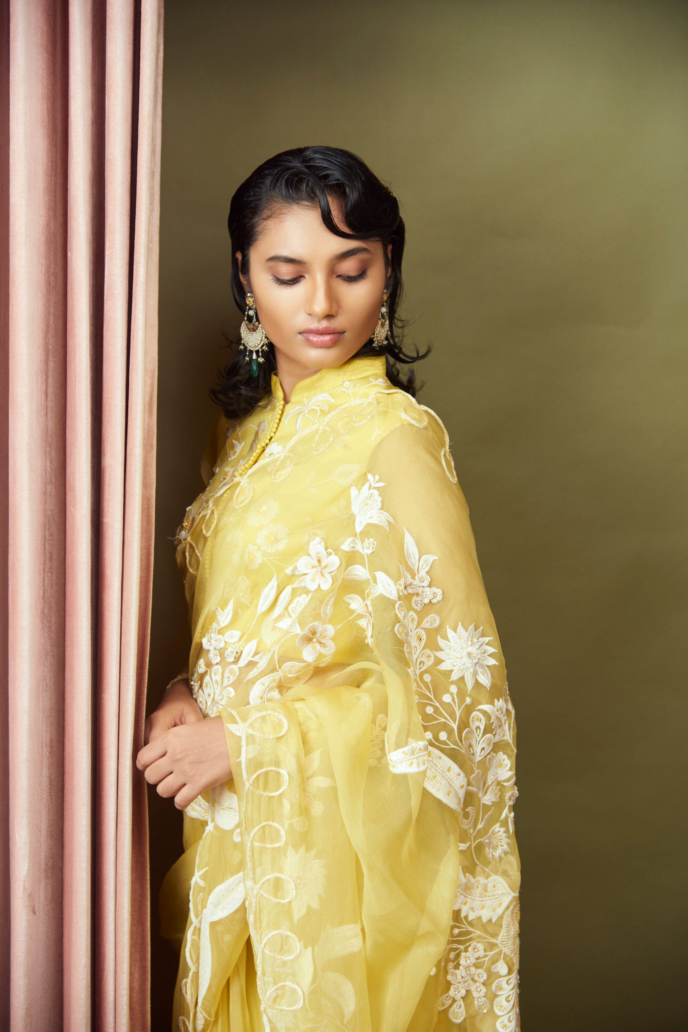 Citrus Bloom Sari Set