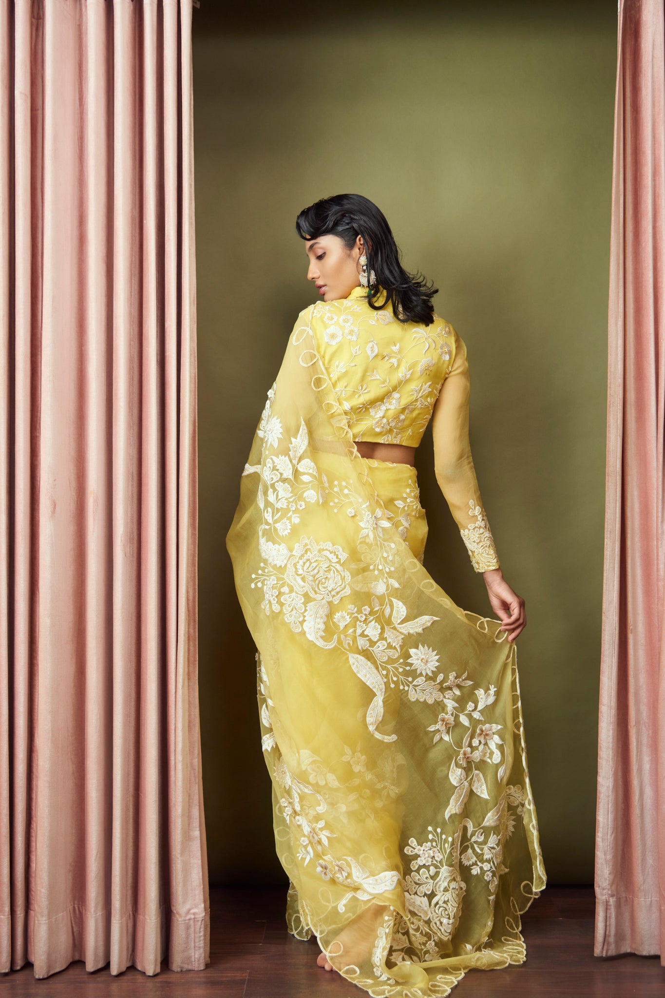 Citrus Bloom Sari Set