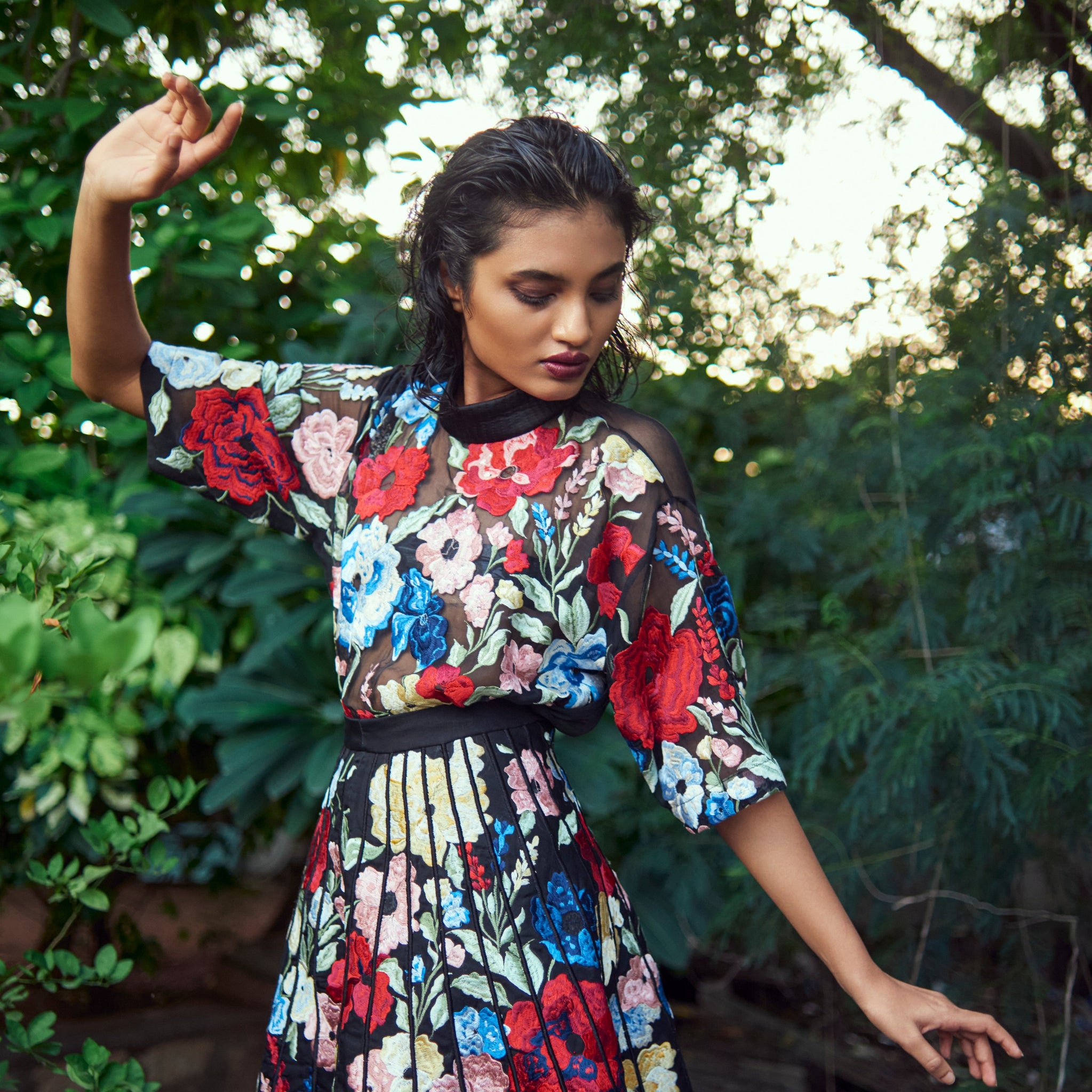 Black Floral Embroidered Sheer Shirt (Unisex)